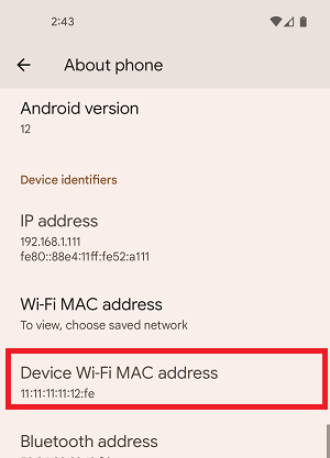 Android OS Device WiFi MAC Address
