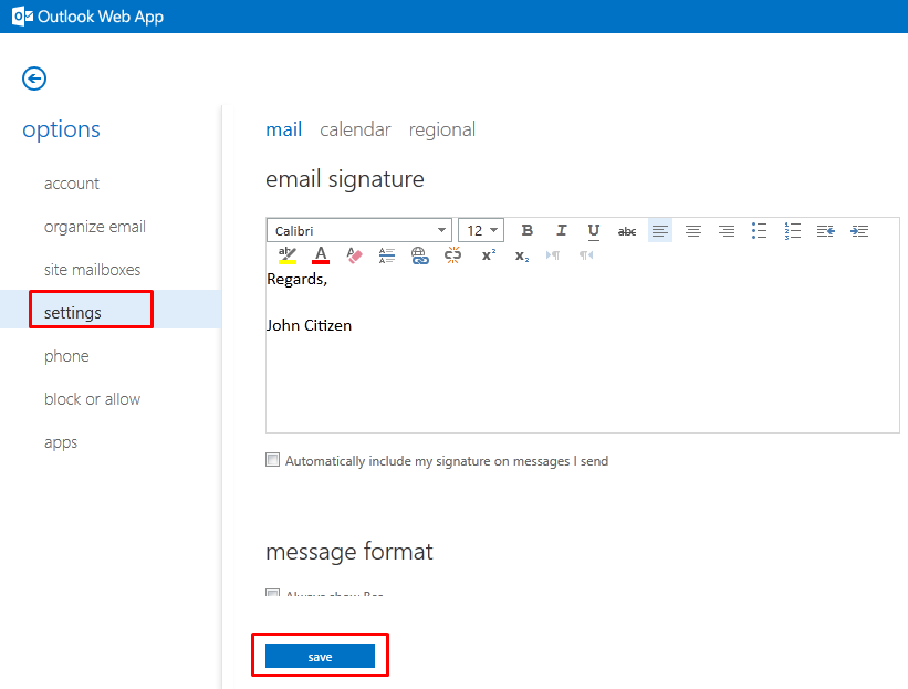 Outlook Web Access - email signature 2