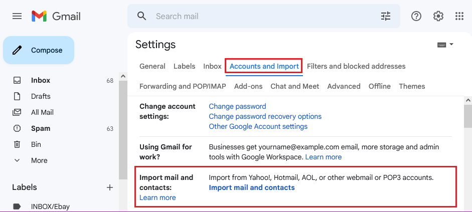 Gmail - Import