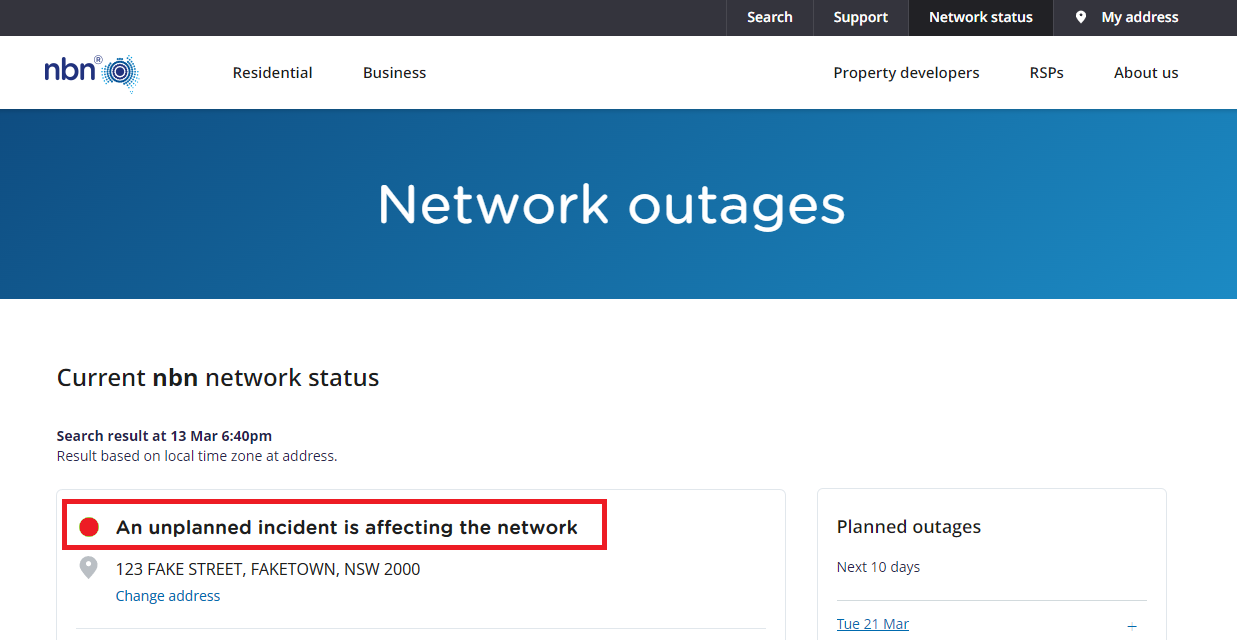 NBN Outage Results - Confirmed issue
