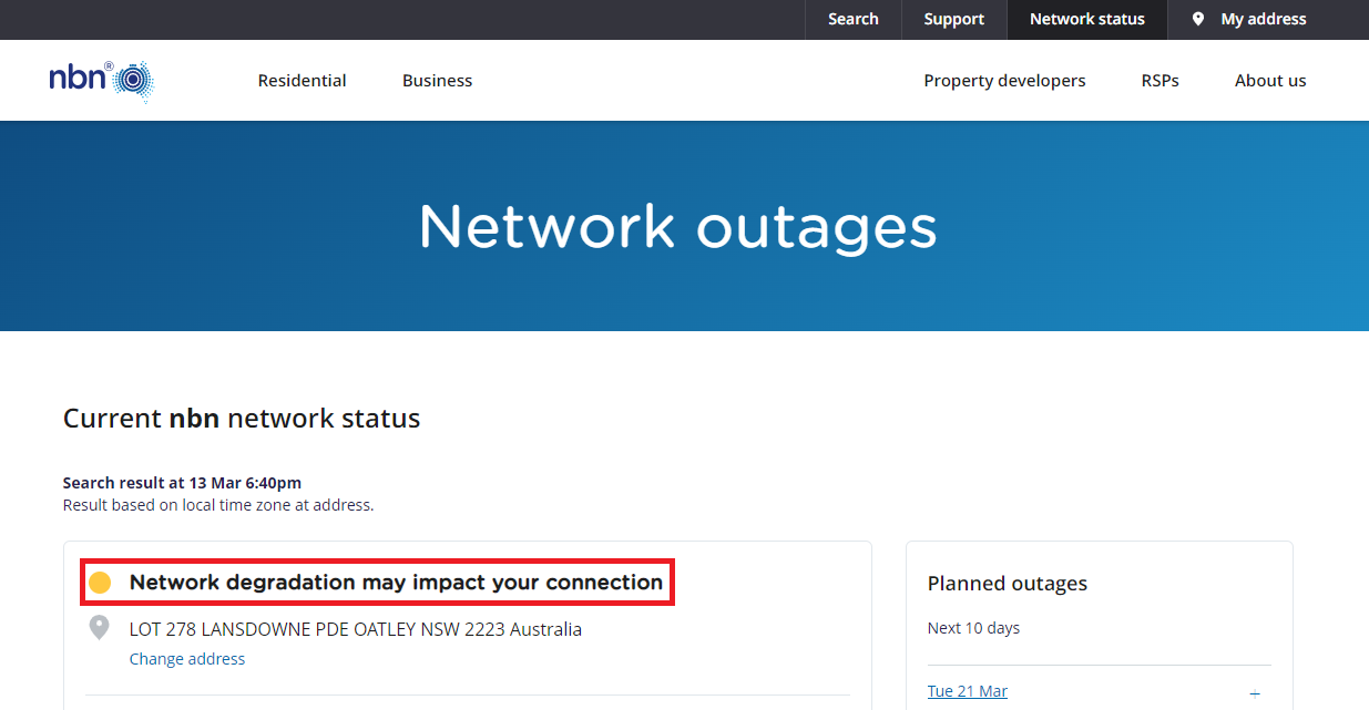 NBN Outage Results - Possible issue