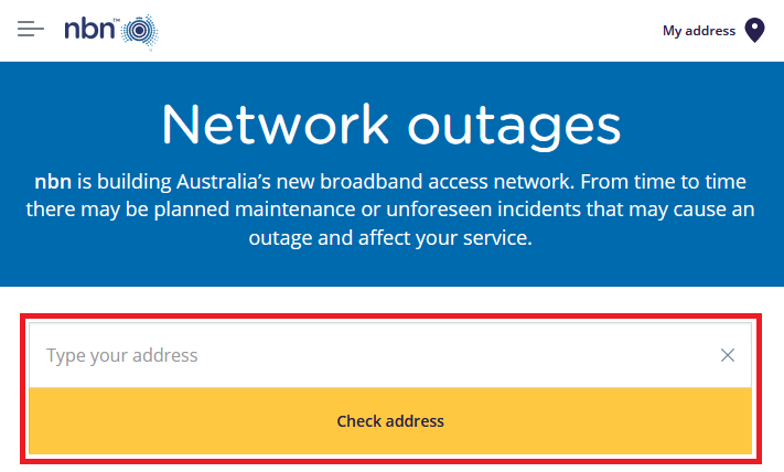 NBN Network outage address check example