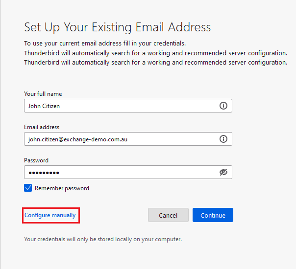 Hosted Exchange Thunderbird setup