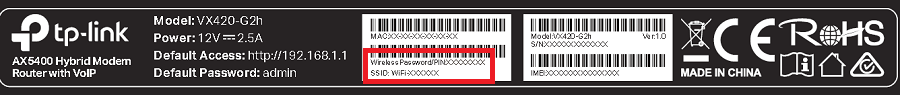 Home Wireless Gateway barcode sticker - WiFi details