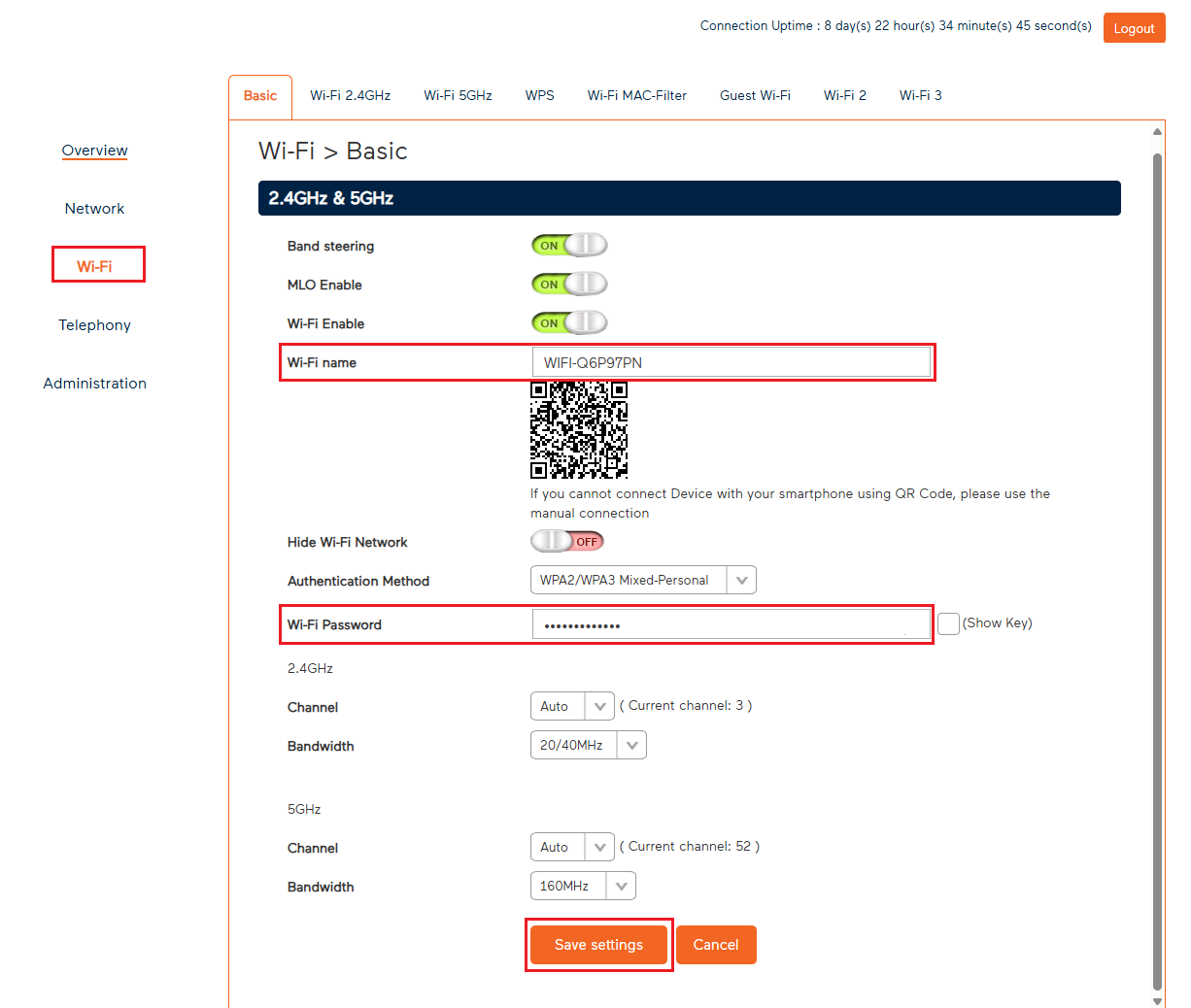 Wi-Fi Max Wi-Fi Password settings