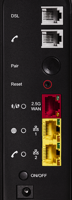 Wi-Fi Max Reset button - Located above the 3 Ethernet ports, below the larger Pair button.
