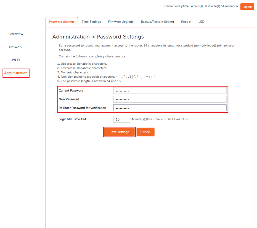 Wi-Fi Max 5G - Modem Password settings