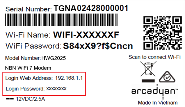 Wi-Fi Max barcode sticker - Login