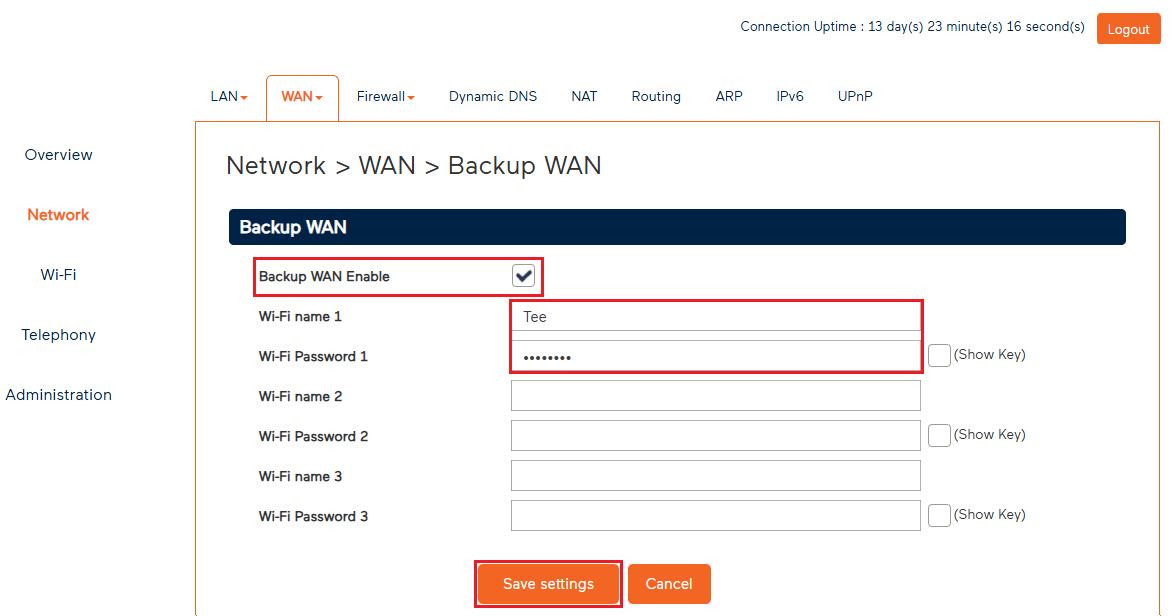 Wi-Fi-Max - Enable Backup WAN