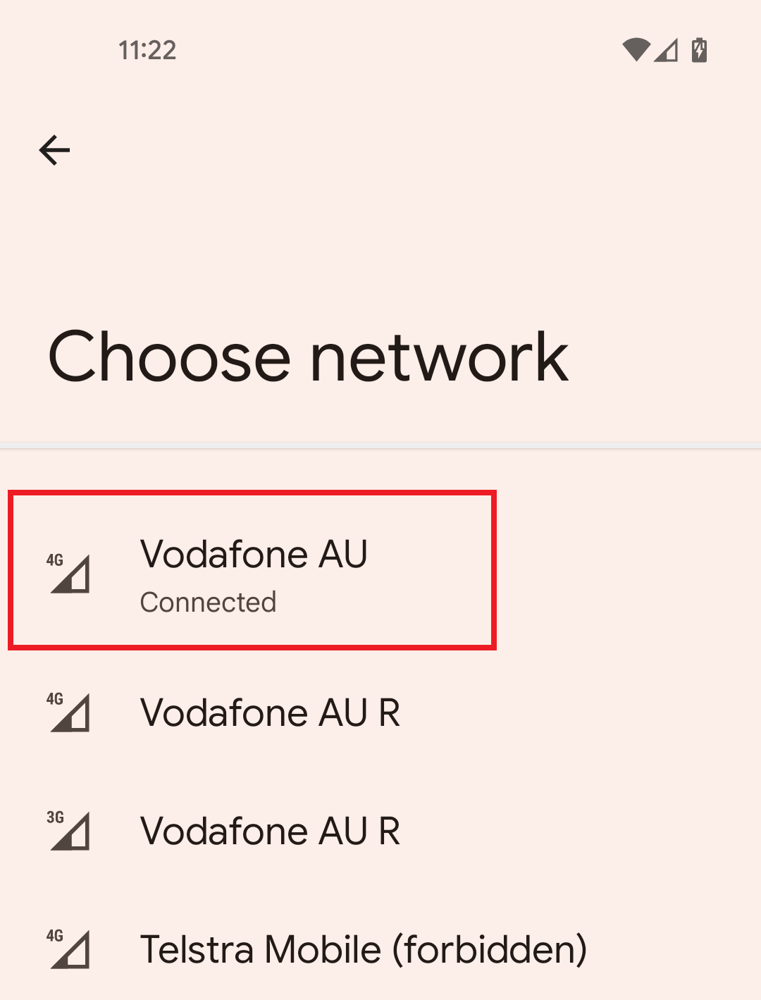 Android Settings - Select network