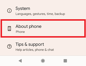 Android OS About Phone settings