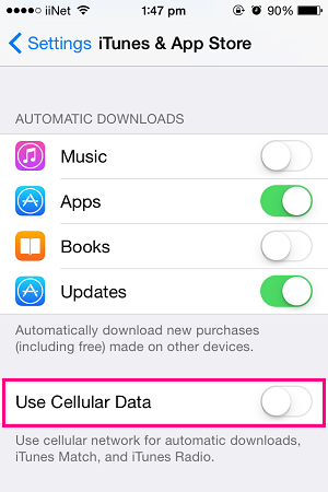 iOS disable automatic downloads 4