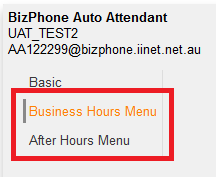 BizPhone Auto Attendant Business Hours/After Hours Menu