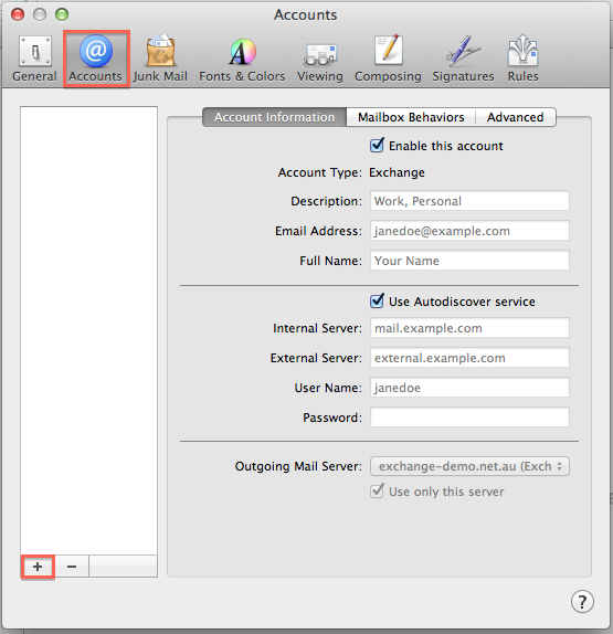 setting up mac mail with exchange