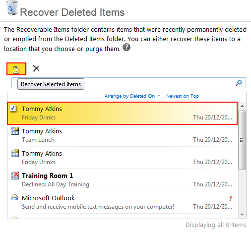 owa deleted items recovery