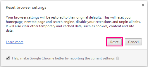 Reset Google Chrome 4