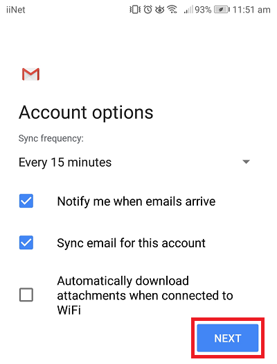 Android Gmail setup 10