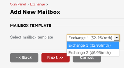 Hosted Exchange mailbox template
