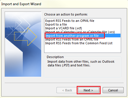 Microsoft Outlook - Import mailbox content 