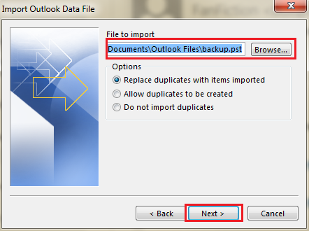 Microsoft Outlook - Import mailbox content 