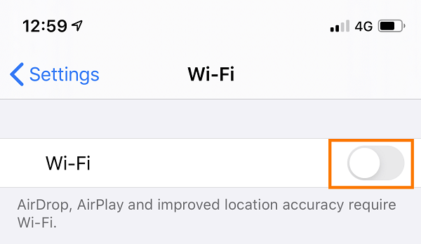 iOS WiFi button setting