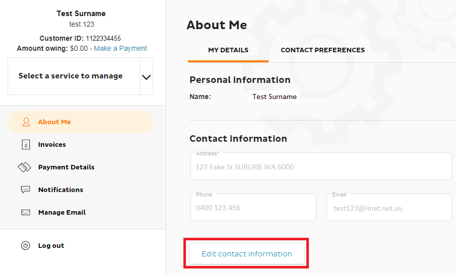 Screenshot Toolbox - About Me - Edit contact information