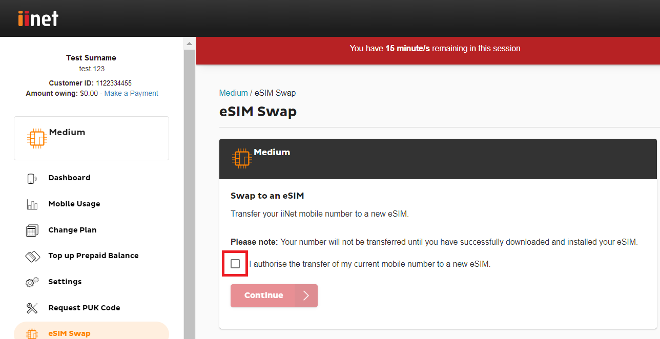 iiNet Toolbox - eSIM Swap confirmation
