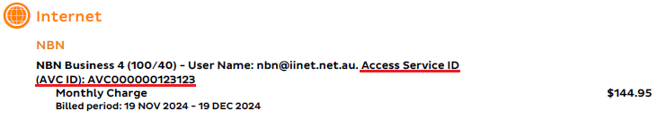 iiNet invoice example 2 - nbn AVC ID