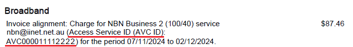 iiNet invoice example 3 - nbn AVC ID