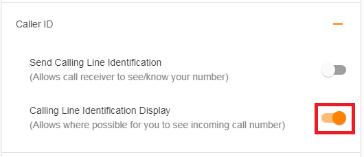 Mobile Caller ID settings