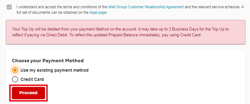 iiNet Mobile top up payment method