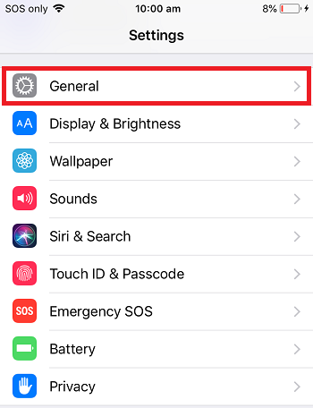 iPhone General settings