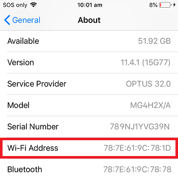 iPhone Wi-Fi Address