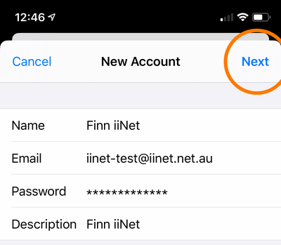 How to set up iiNet email for iPhone and iPad - Step 6