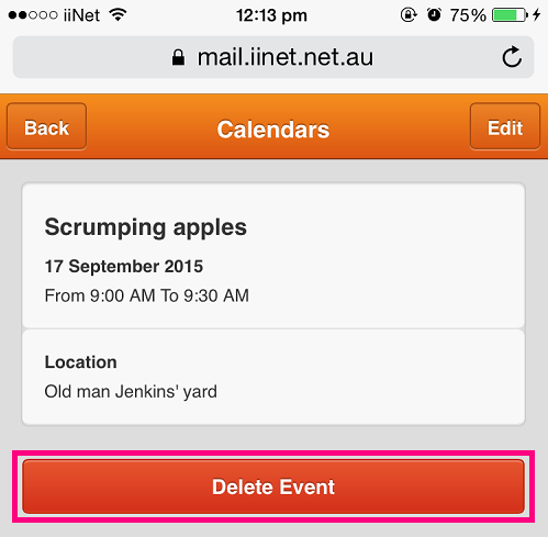 Mobile webmail delete calendar event