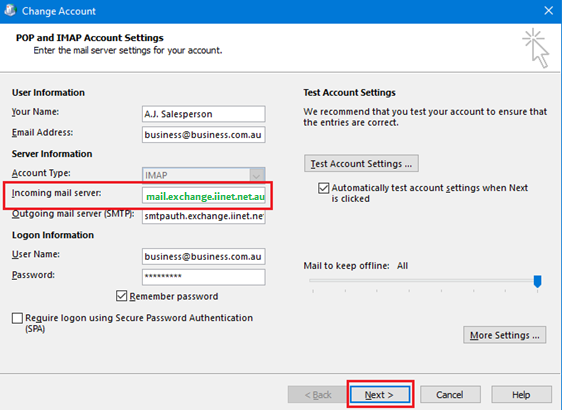 Hosted Exchange Incoming mail server setting