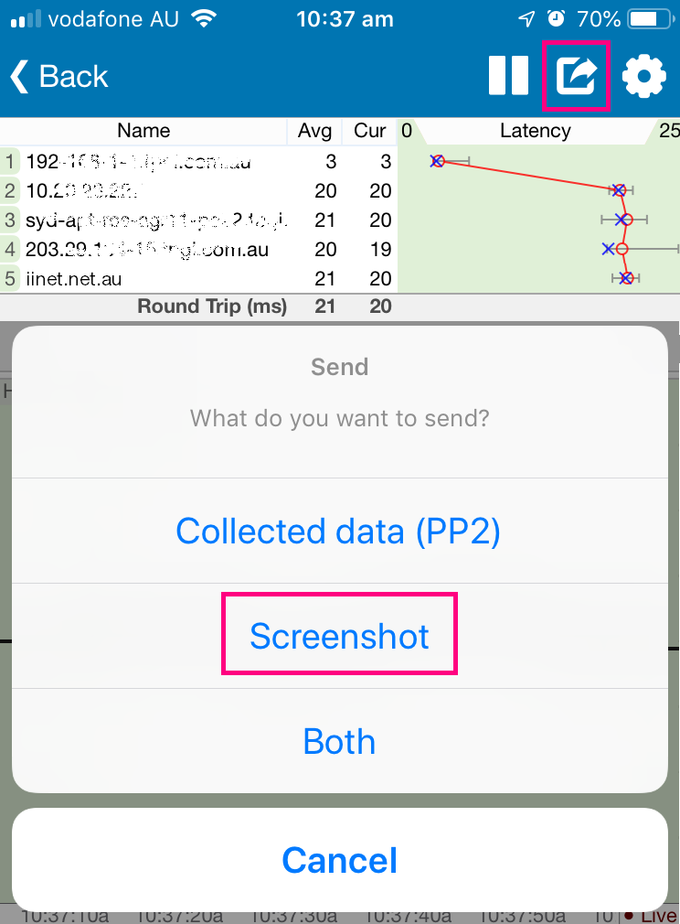 iPhone PingPlotter ping test 2