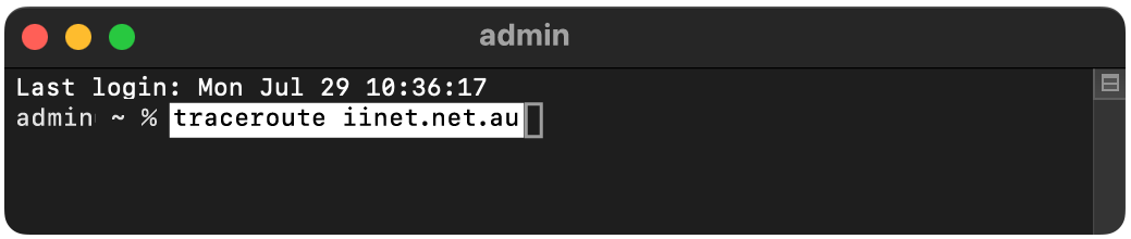 Terminal traceroute iinet.net.au