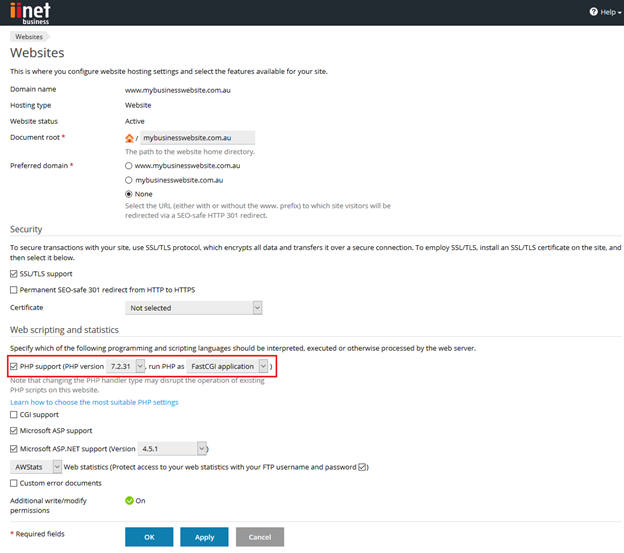 WebHosting Plesk - PHP Support