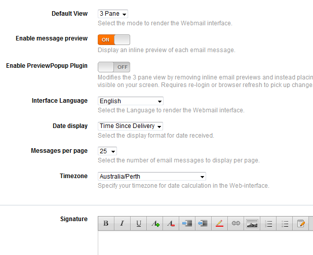 Webmail settings 2