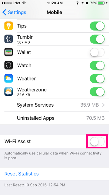 iOS disable WiFi Assist 3